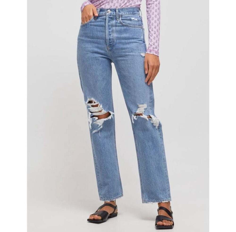 AGOLDE 90s Mid Rise Loose Fit Distressed Ripped Denim Jeans Size 26